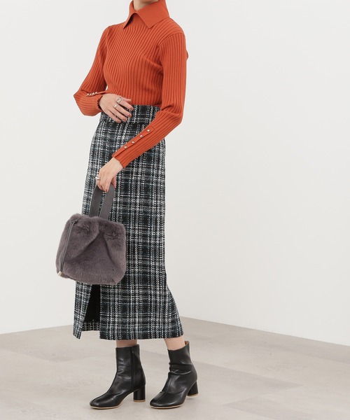 N.（N. Natural Beauty Basic）（エヌエヌナチュラルビューティーベーシック）の「◆ポロ襟ゴールドボタンリブニット（ニット/セーター・レディース・ナチュラル/ブルー/オレンジ・MEDIUM）」の6枚目の写真