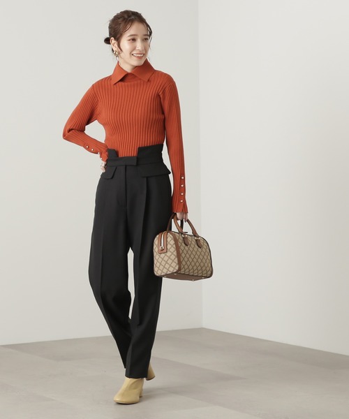 N.（N. Natural Beauty Basic）（エヌエヌナチュラルビューティーベーシック）の「◆ポロ襟ゴールドボタンリブニット（ニット/セーター・レディース・ナチュラル/ブルー/オレンジ・MEDIUM）」の11枚目の写真