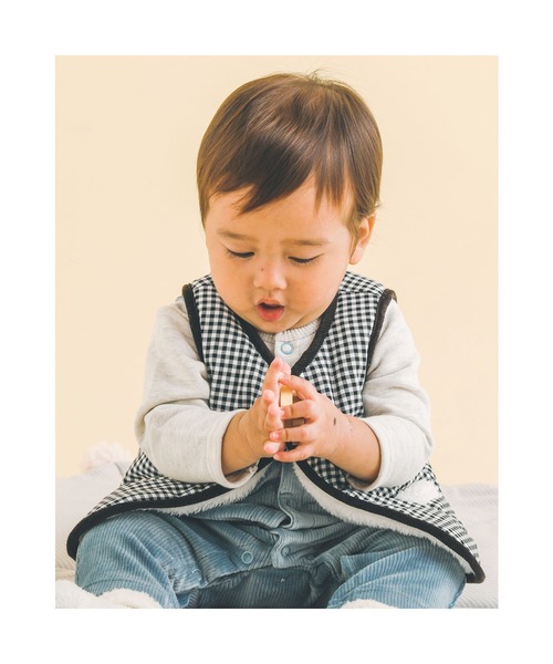 SLAP SLIP BABY（スラップスリップベビー）の「SLAPSLIPBABY/チェックくまワッペンボアベストベビー(70~80cm)（ベスト・キッズ・ブラック系その他/ベージュ系その他・ONESIZE）」の17枚目の写真