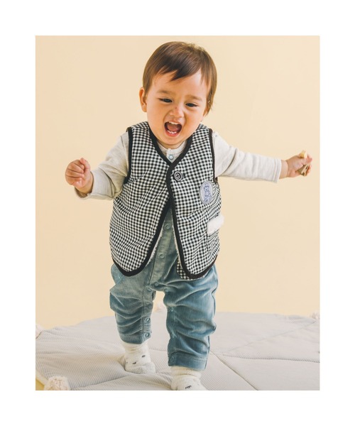 SLAP SLIP BABY（スラップスリップベビー）の「SLAPSLIPBABY/チェックくまワッペンボアベストベビー(70~80cm)（ベスト・キッズ・ブラック系その他/ベージュ系その他・ONESIZE）」の12枚目の写真
