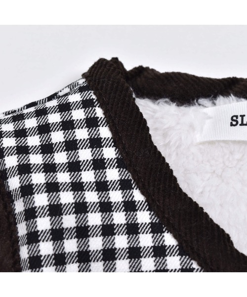 SLAP SLIP BABY（スラップスリップベビー）の「SLAPSLIPBABY/チェックくまワッペンボアベストベビー(70~80cm)（ベスト・キッズ・ブラック系その他/ベージュ系その他・ONESIZE）」の6枚目の写真