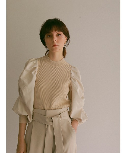 Stylevoice for xxx(スタイルヴォイスフォー)の「ウエストリボン付きハイウエストテーパードパンツ(スラックス・レディース・ブラック/ライトベージュ・SMALL/MEDIUM)」の5枚目の写真