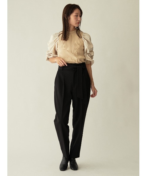 Stylevoice for xxx(スタイルヴォイスフォー)の「ウエストリボン付きハイウエストテーパードパンツ(スラックス・レディース・ブラック/ライトベージュ・SMALL/MEDIUM)」の11枚目の写真