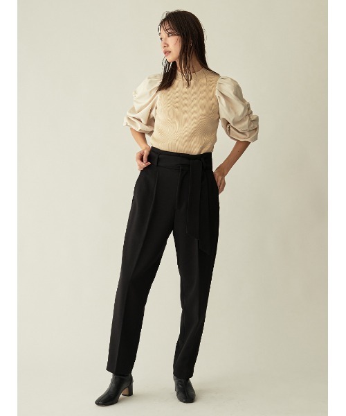 Stylevoice for xxx(スタイルヴォイスフォー)の「ウエストリボン付きハイウエストテーパードパンツ(スラックス・レディース・ブラック/ライトベージュ・SMALL/MEDIUM)」の12枚目の写真