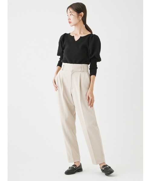 Stylevoice for xxx(スタイルヴォイスフォー)の「ウエストリボン付きハイウエストテーパードパンツ(スラックス・レディース・ブラック/ライトベージュ・SMALL/MEDIUM)」の20枚目の写真
