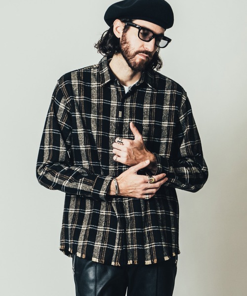CRIMIE（クライミー）の「GRUNGE CHECK LONG SLEEVE SHIRT（シャツ/ブラウス・メンズ・ベージュ/ブラック・M/L/XL/S/XXL）」の3枚目の写真