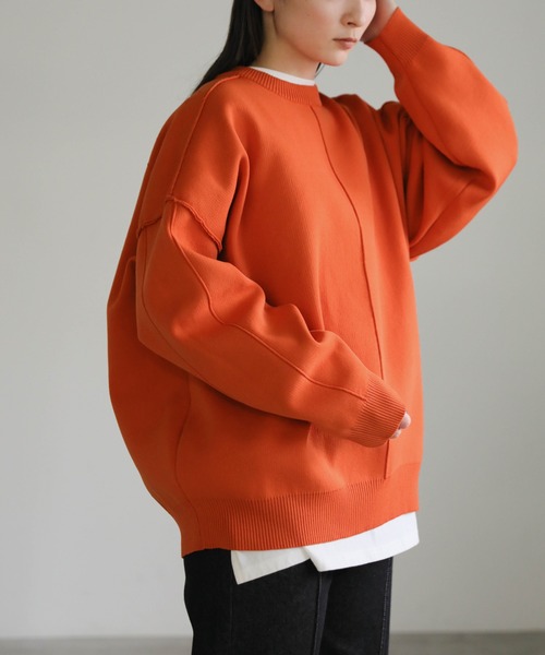 select MOCA（セレクトモカ）の「リンキングスウェットライクプルオーバー（Tシャツ/カットソー・レディース・アイボリー/ブラック/オレンジ・FREE）」の3枚目の写真