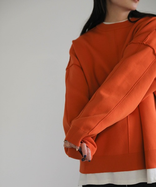 select MOCA（セレクトモカ）の「リンキングスウェットライクプルオーバー（Tシャツ/カットソー・レディース・アイボリー/ブラック/オレンジ・FREE）」の9枚目の写真