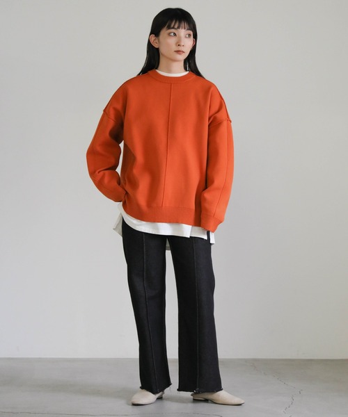 select MOCA（セレクトモカ）の「リンキングスウェットライクプルオーバー（Tシャツ/カットソー・レディース・アイボリー/ブラック/オレンジ・FREE）」の4枚目の写真