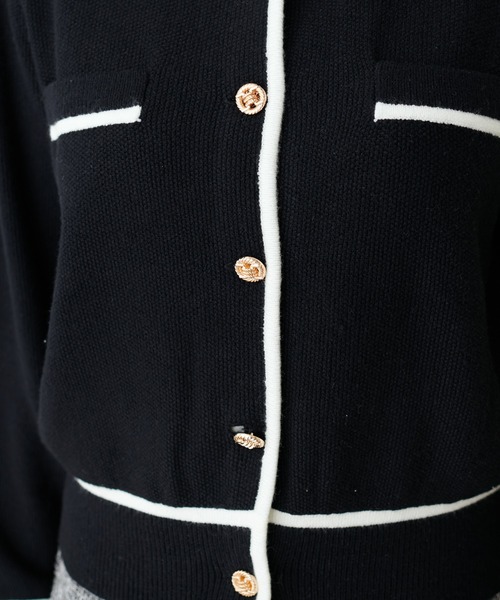 4608【美品】クルニ　レイヤードカーディガン 金ボタン　バイカラー　S 黒　白 4608【美品】クルニ レイヤードカーディガン 金ボタン バイカラー S 黒
