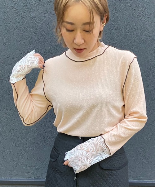 LHELBIE(レルビエ)の「カフスレースメロートップス(Tシャツ/カットソー・レディース・ライトピンク/ブラック/グリーン/アイボリー・M)」の10枚目の写真