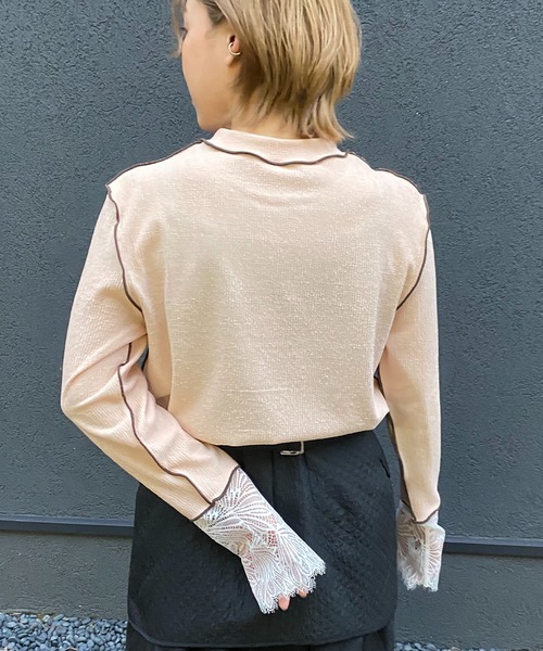 LHELBIE(レルビエ)の「カフスレースメロートップス(Tシャツ/カットソー・レディース・ライトピンク/ブラック/グリーン/アイボリー・M)」の11枚目の写真
