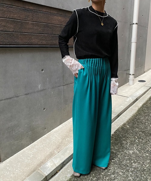 LHELBIE(レルビエ)の「カフスレースメロートップス(Tシャツ/カットソー・レディース・ライトピンク/ブラック/グリーン/アイボリー・M)」の17枚目の写真