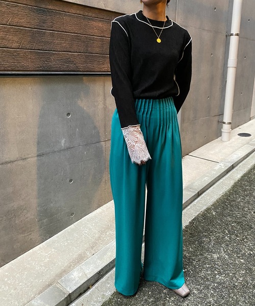 LHELBIE(レルビエ)の「カフスレースメロートップス(Tシャツ/カットソー・レディース・ライトピンク/ブラック/グリーン/アイボリー・M)」の21枚目の写真