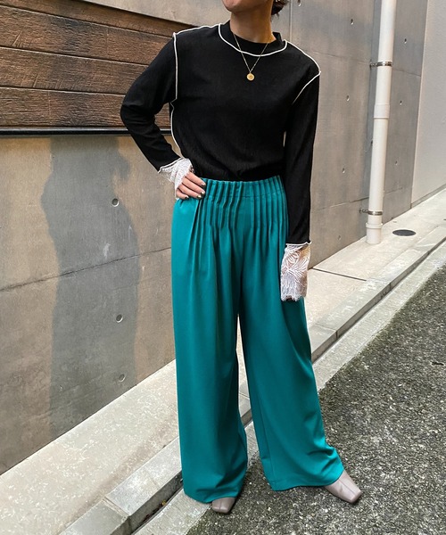 LHELBIE(レルビエ)の「カフスレースメロートップス(Tシャツ/カットソー・レディース・ライトピンク/ブラック/グリーン/アイボリー・M)」の22枚目の写真