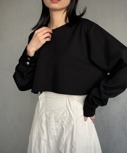 &g'aime（アンジェム）の「【&g’aime】シルキーショートトップス（Tシャツ/カットソー・レディース・ホワイト/ブラック・FREE）」の15枚目の写真