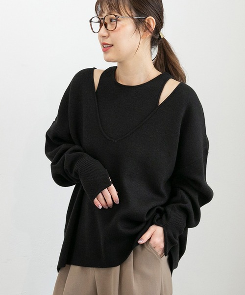 PICHI(ピイチ)の「VネックニットSET(ニット/セーター・レディース・ブラック/モカ・FREE)」の2枚目の写真
