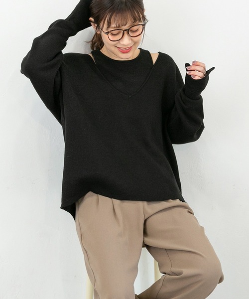 PICHI(ピイチ)の「VネックニットSET(ニット/セーター・レディース・ブラック/モカ・FREE)」の4枚目の写真