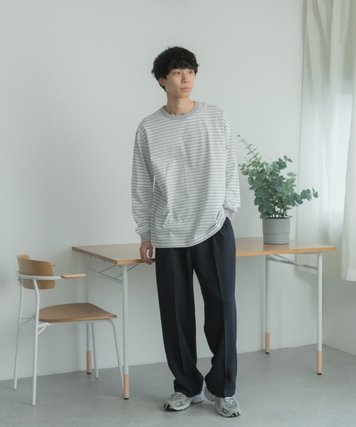 FORK&SPOON（フォークアンドスプーン）の「『ユニセックス』FORK&SPOON　ボーダーロングスリーブTシャツ（Tシャツ/カットソー・メンズ・グレー/イエロー/ネイビー・5/4/3）」の5枚目の写真