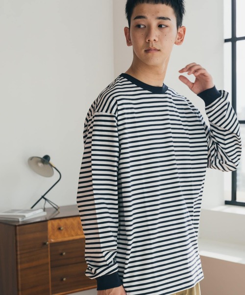 FORK&SPOON（フォークアンドスプーン）の「『ユニセックス』FORK&SPOON　ボーダーロングスリーブTシャツ（Tシャツ/カットソー・メンズ・グレー/イエロー/ネイビー・5/4/3）」の6枚目の写真