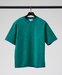 【アンサンブル対応】幾何学模様 半袖 ニット Tシャツ