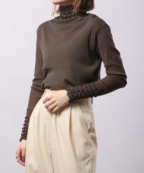 tシャツ BRODIAEA 長袖チュールシアートップス ８段メロー レディース tシャツ BRODIAEA 長袖チュールシアートップス 8段メロー