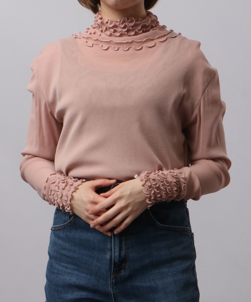 BRODIAEA(ブローディア)の「BRODIAEA 長袖チュールシアートップス 8段メロー(Tシャツ/カットソー・レディース・オフホワイト/カーキ/テラコッタ/シルバーグレー/グリーン/ピンク/マスタード/プラム/チャコール/ベージュ/パープル/ブラック・40)」の12枚目の写真