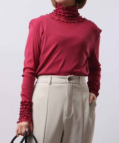 tシャツ BRODIAEA 長袖チュールシアートップス ８段メロー レディース tシャツ BRODIAEA 長袖チュールシアートップス 8段メロー