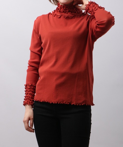 BRODIAEA(ブローディア)の「BRODIAEA 長袖チュールシアートップス 8段メロー(Tシャツ/カットソー・レディース・オフホワイト/カーキ/テラコッタ/シルバーグレー/グリーン/ピンク/マスタード/プラム/チャコール/ベージュ/パープル/ブラック・40)」の19枚目の写真