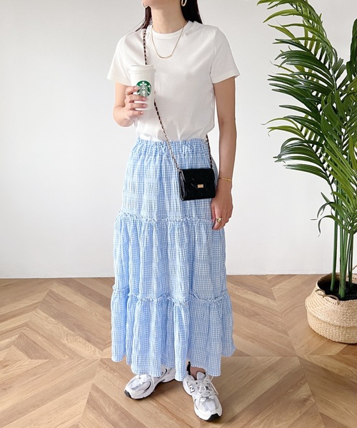 MYMOOD.（マイムード）の「ギンガムチェックティアードマキシスカート（スカート・レディース・ブラック/ブルー・FREE）」の8枚目の写真