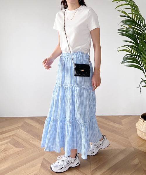 MYMOOD.（マイムード）の「ギンガムチェックティアードマキシスカート（スカート・レディース・ブラック/ブルー・FREE）」の9枚目の写真