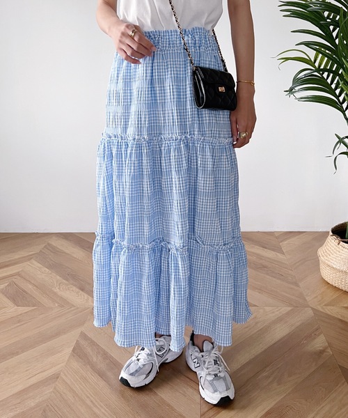 MYMOOD.（マイムード）の「ギンガムチェックティアードマキシスカート（スカート・レディース・ブラック/ブルー・FREE）」の10枚目の写真