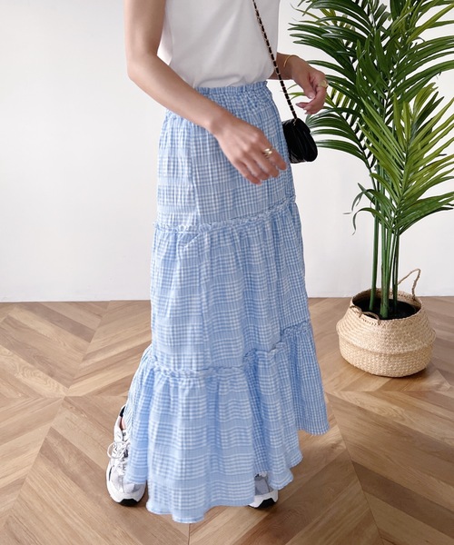 MYMOOD.（マイムード）の「ギンガムチェックティアードマキシスカート（スカート・レディース・ブラック/ブルー・FREE）」の14枚目の写真