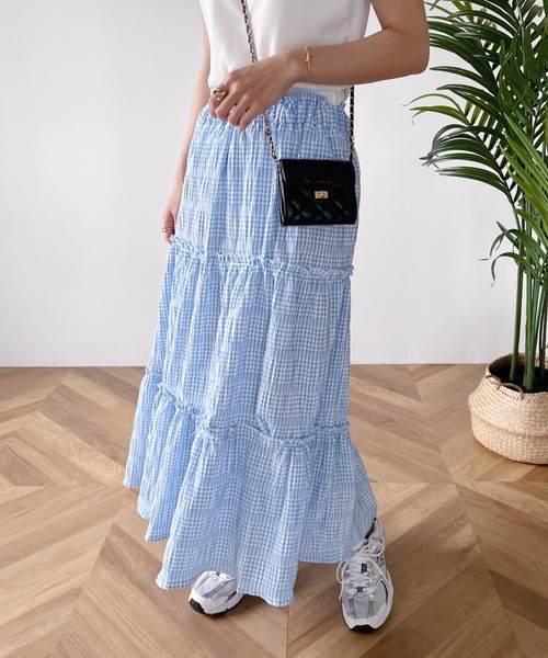 MYMOOD.（マイムード）の「ギンガムチェックティアードマキシスカート（スカート・レディース・ブラック/ブルー・FREE）」の13枚目の写真