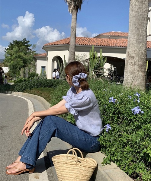 LYEON(リヨン)の「キャンディーパフスリーブ半袖ニット(ニット/セーター・レディース・ピンク/ホワイト/グリーン/イエロー/ブルー・FREE)」の17枚目の写真