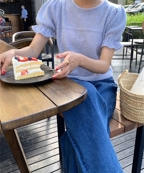 LYEON(リヨン)の「キャンディーパフスリーブ半袖ニット(ニット/セーター・レディース・ピンク/ホワイト/グリーン/イエロー/ブルー・FREE)」の15枚目の写真