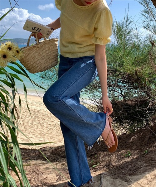 LYEON(リヨン)の「キャンディーパフスリーブ半袖ニット(ニット/セーター・レディース・ピンク/ホワイト/グリーン/イエロー/ブルー・FREE)」の10枚目の写真