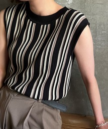 【ZOZO限定】ランダムストライプニットノースリーブトップス