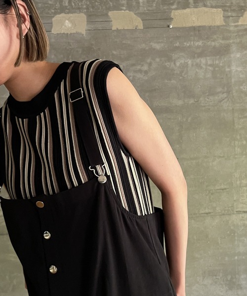 cona(コナ)の「【ZOZO限定】ランダムストライプニットノースリーブトップス(タンクトップ・レディース・ベージュ/ブラック・FREE)」の7枚目の写真