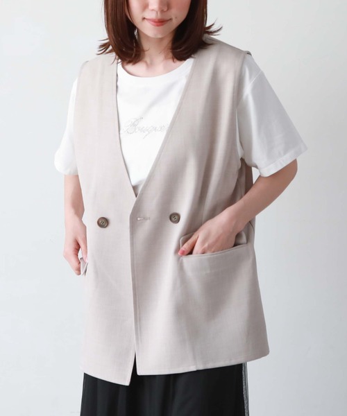 archives（アルシーヴ）の「ノーカラーダブルベスト（その他アウター・レディース・ブラック/ベージュ/モカ・MEDIUM）」の3枚目の写真