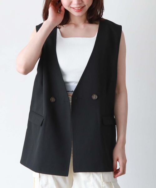 archives（アルシーヴ）の「ノーカラーダブルベスト（その他アウター・レディース・ブラック/ベージュ/モカ・MEDIUM）」の2枚目の写真