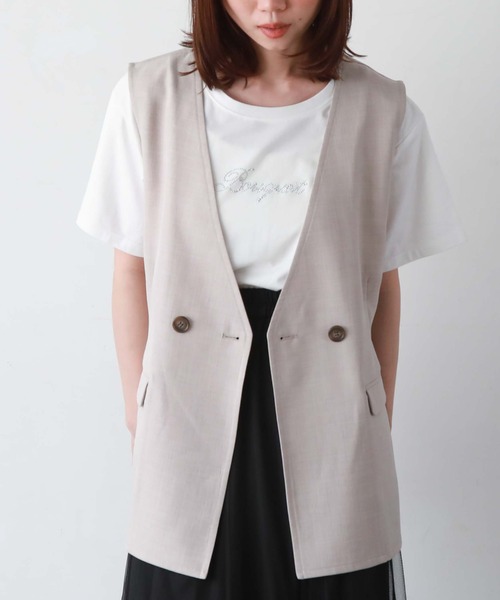 archives（アルシーヴ）の「ノーカラーダブルベスト（その他アウター・レディース・ブラック/ベージュ/モカ・MEDIUM）」の8枚目の写真