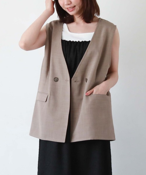 archives（アルシーヴ）の「ノーカラーダブルベスト（その他アウター・レディース・ブラック/ベージュ/モカ・MEDIUM）」の4枚目の写真