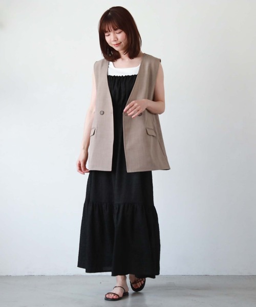 archives（アルシーヴ）の「ノーカラーダブルベスト（その他アウター・レディース・ブラック/ベージュ/モカ・MEDIUM）」の6枚目の写真