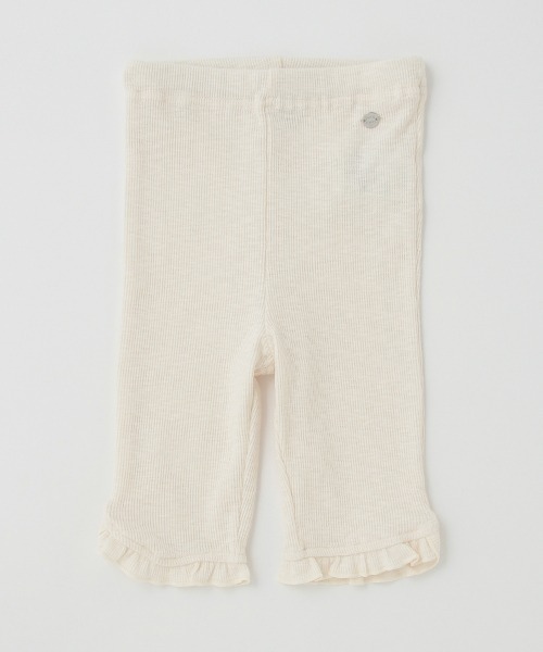 petit main（プティマイン）の「【接触冷感】裾フリルパンツ（レギンス/スパッツ・キッズ・チャコール/キナリ/ベージュ/ラベンダー/サックスブルー/オフホワイト・80ｃｍ/110cm/90cm/100cm/120cm/130cm）」の2枚目の写真