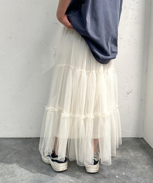 apres jour mignon（アプレジュールミニョン）の「2WAYティアードチュールスカート【ZOZOTOWN限定アイテム】（スカート・レディース・ブルー系その他/ブラック/アイボリー・X-LARGE/SMALL/MEDIUM）」の7枚目の写真