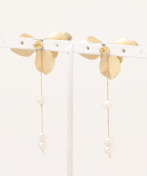 ꫛꫀꪝ✧‧˚アンティークガラスみたいなミモザのマロン＆淡水パールのピアス♥️ 桜貝みたいな一粒ガラスピアス〜pink marble〜 | 【公式ストア