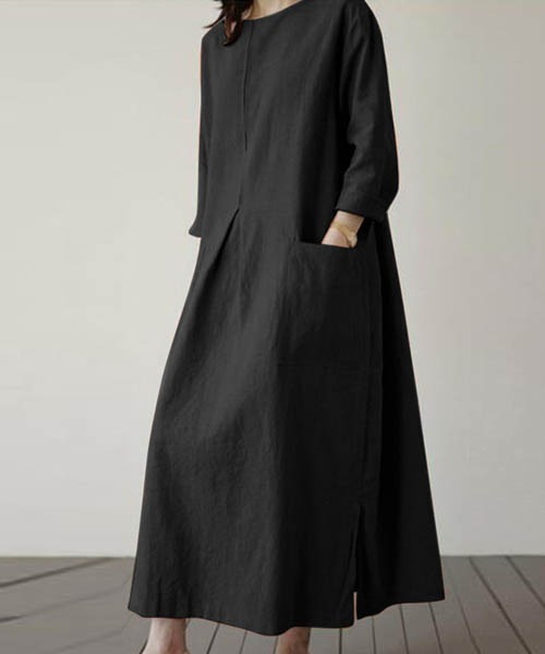 gossip!ロサンゼルス(ゴシップロサンゼルス)の「綿麻ワイドスリットワンピース(ワンピース・レディース・ブラック/ベージュ/ブラウン・FREE)」の2枚目の写真