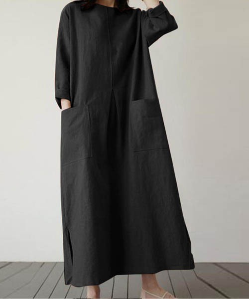 gossip!ロサンゼルス(ゴシップロサンゼルス)の「綿麻ワイドスリットワンピース(ワンピース・レディース・ブラック/ベージュ/ブラウン・FREE)」の12枚目の写真