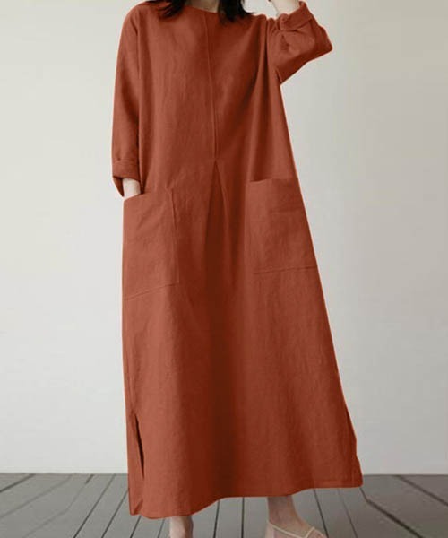 gossip!ロサンゼルス(ゴシップロサンゼルス)の「綿麻ワイドスリットワンピース(ワンピース・レディース・ブラック/ベージュ/ブラウン・FREE)」の9枚目の写真